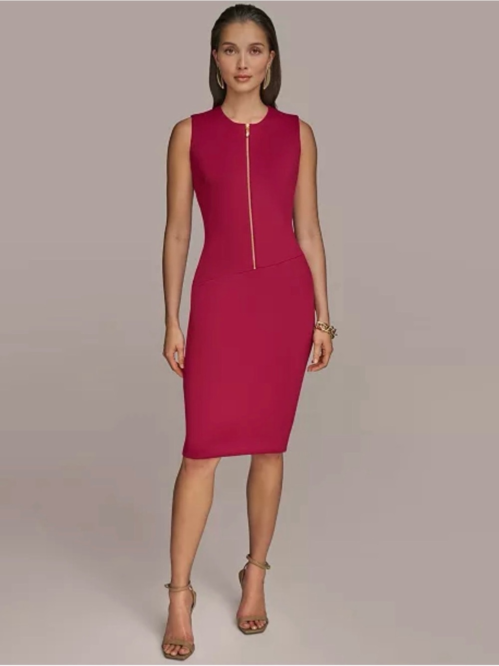 Donna Karan Sleeveless Magenta Sheath Dress with Front Zip Sz 2 nwt